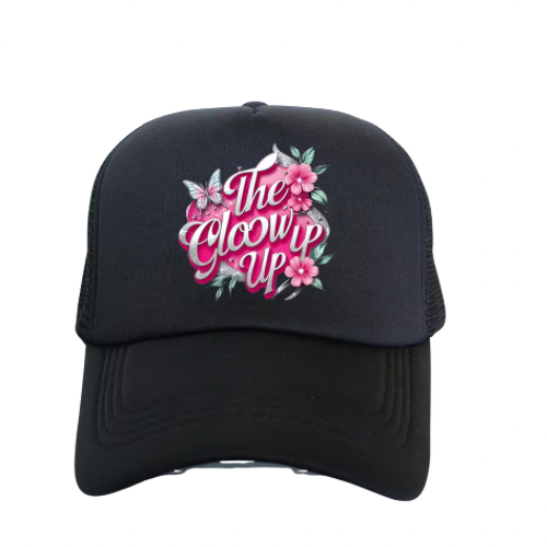 Black Glow up trucker Hat